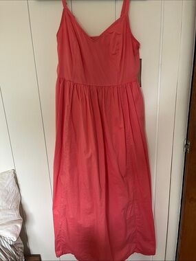 Girls' Coral Pink Spaghetti-Strap Poplin Summer Dress